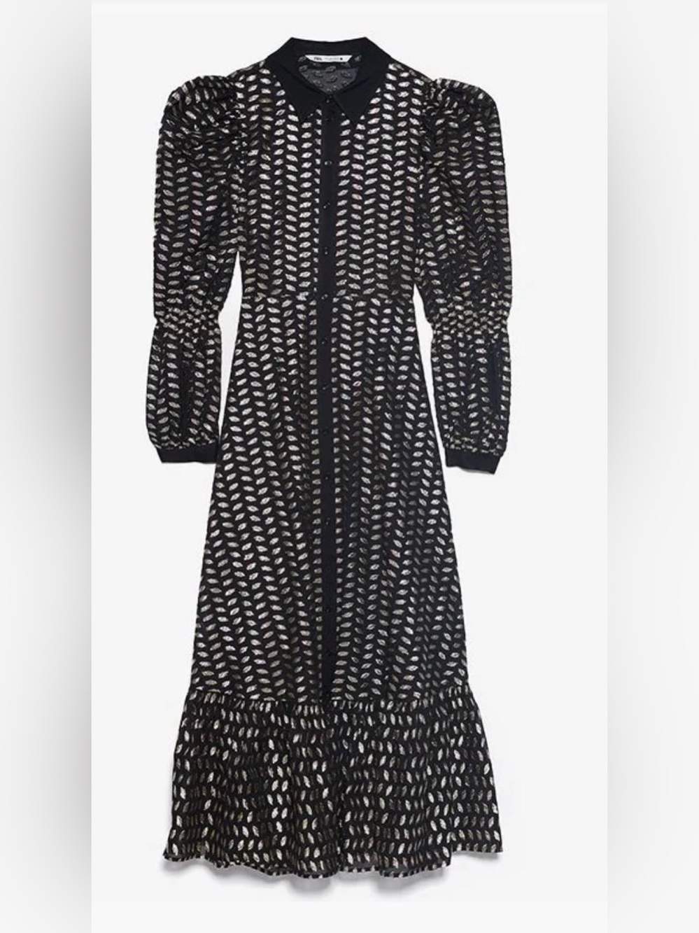 Zara Metallic Puff Sleeve Shirt Midi Dress Size Small